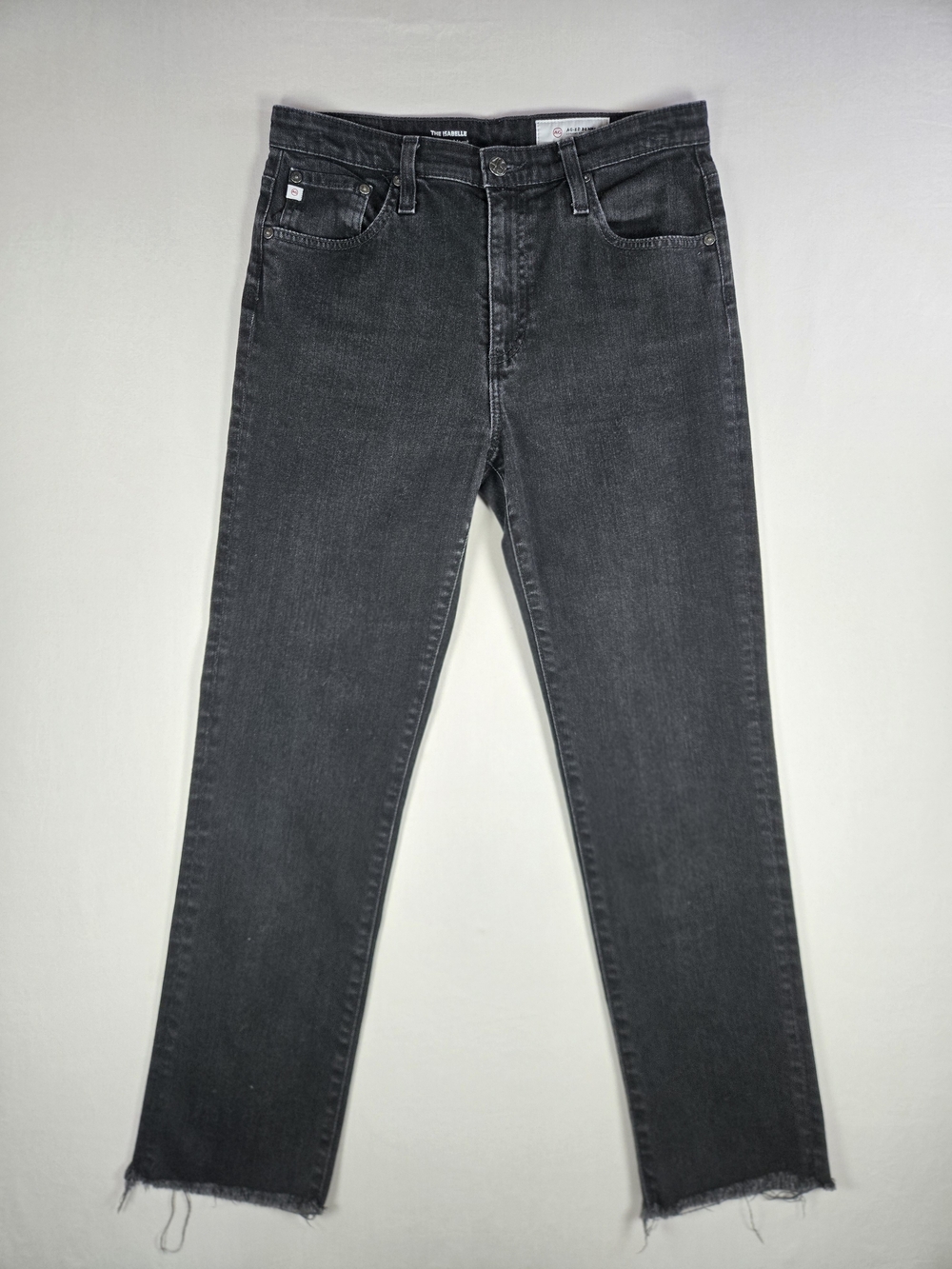 AG Adriano Goldschmied Isabelle High Rise Straight Crop Washed Frayed Black W29